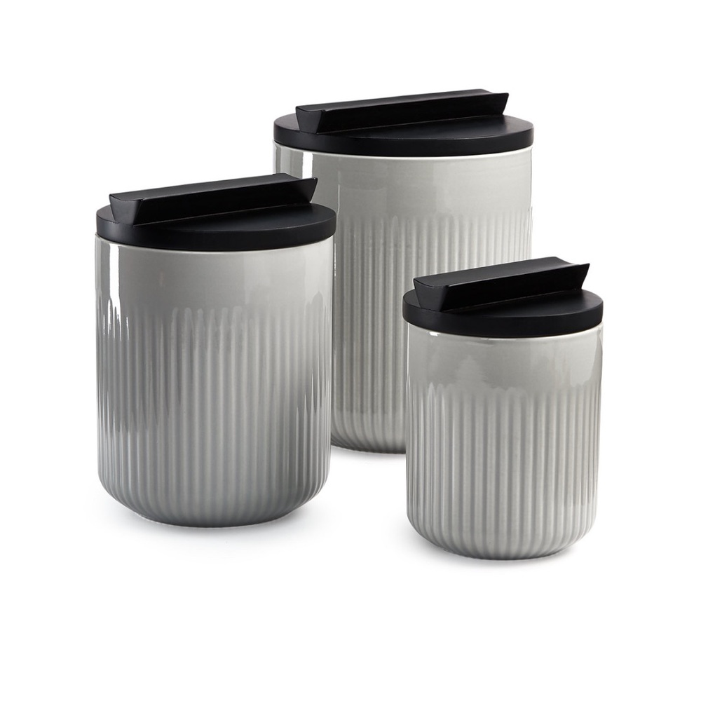 Hotel Collection Gray Canister Set with Black Lids